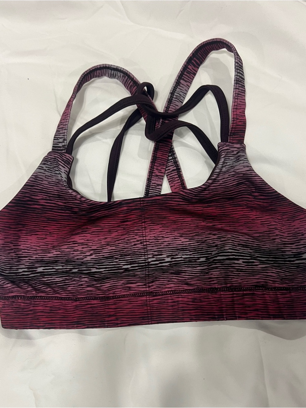 lululemon athletica Pink and Black Striped Crisscross Sports Bra